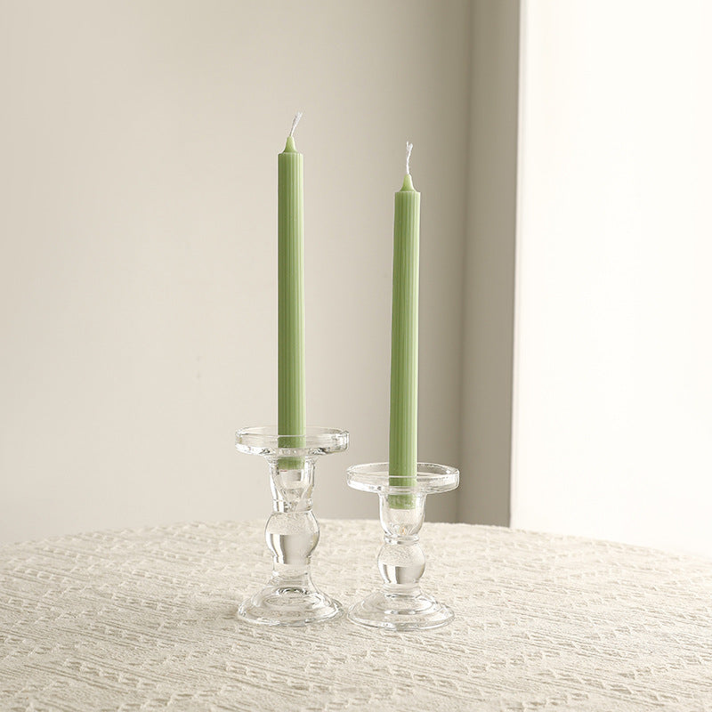 Crystal Glass Sculpted Stem Taper Candle Holders
