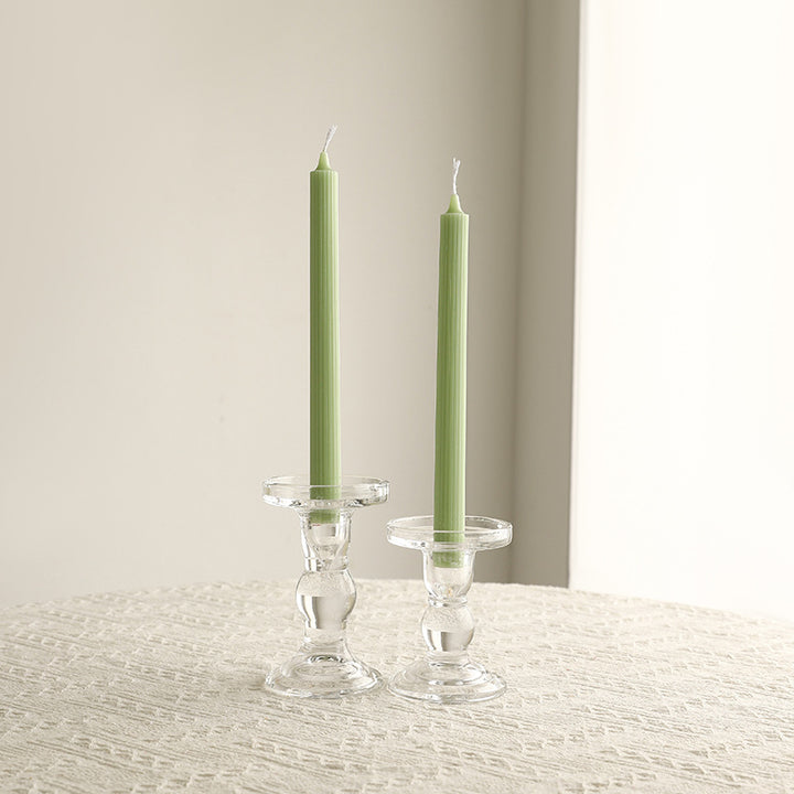 Crystal Glass Sculpted Stem Taper Candle Holders