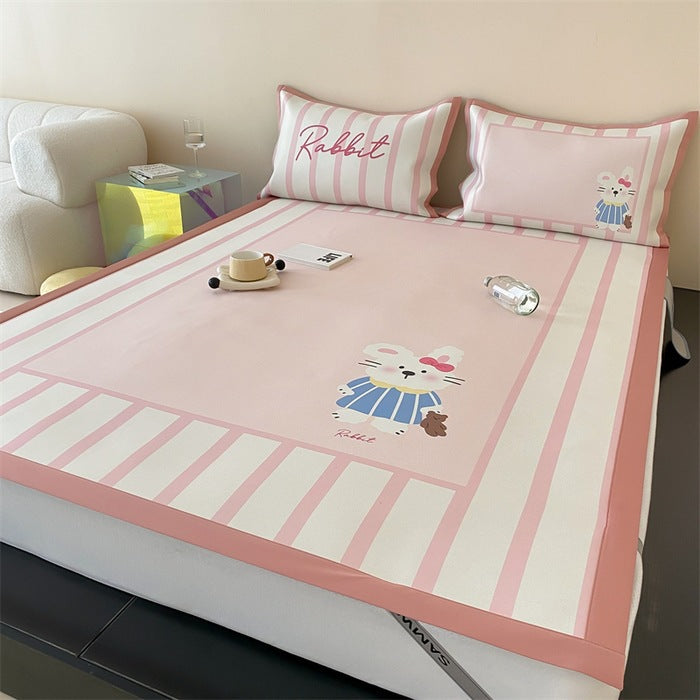 Fitted sheet with non-slip edging, cute panda print & striped border