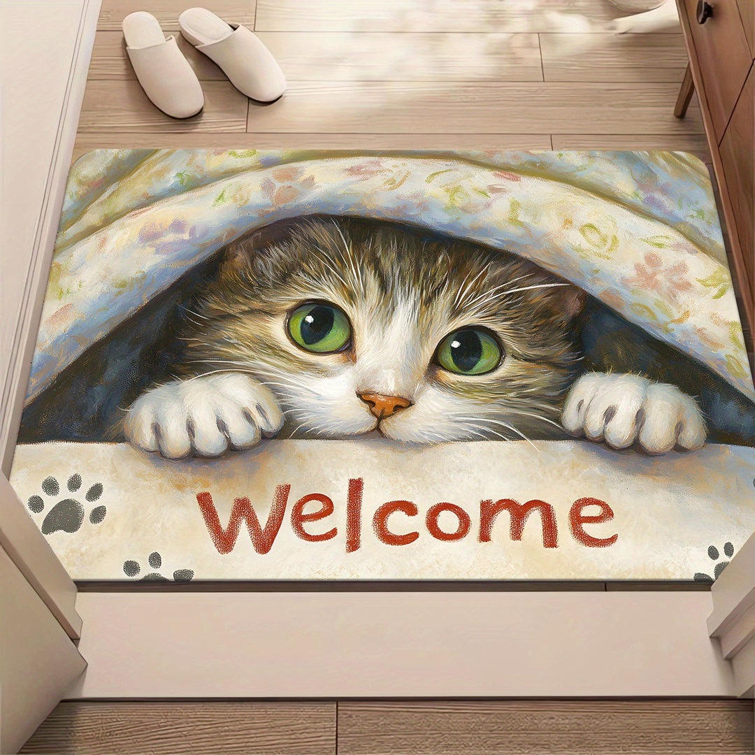 Decorative Cat-Themed Bath Mat for Bathroom