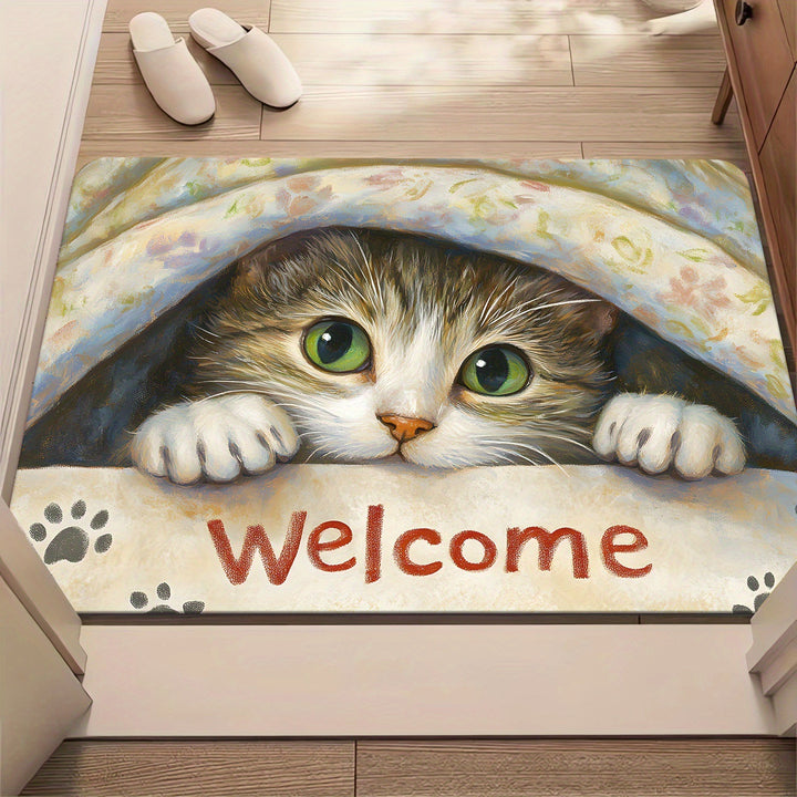Decorative Cat-Themed Bath Mat for Bathroom
