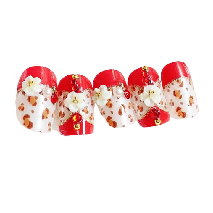Artistic Press-On Nail Set with Floral and Animal Print Designs