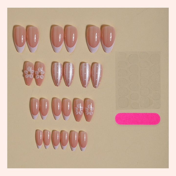 Artificial nail set with elegant flower and glitter designs Stornfield