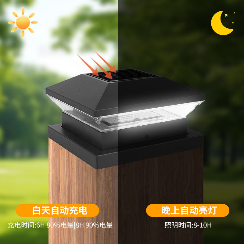 Decorative Solar LED Square Fence Post Cap With Lattice Pattern And Dual-Mode Warm And Cool Lighting Stornfield
