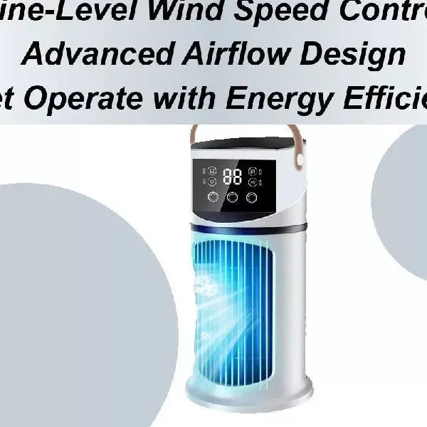 Unisex one size rechargeable tower climate fan with touch LED control integrated humidifying reservoir and leather carrying handle Stornfield