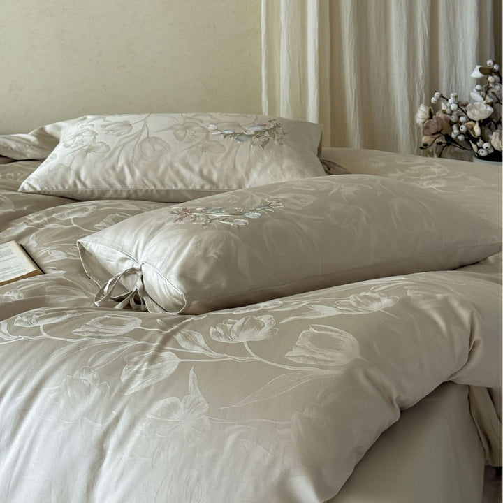 Luxury Embroidered Cotton Sateen Duvet Cover Set