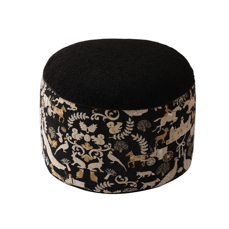 Seat pouf with quilted teddy cover and floral jacquard trim