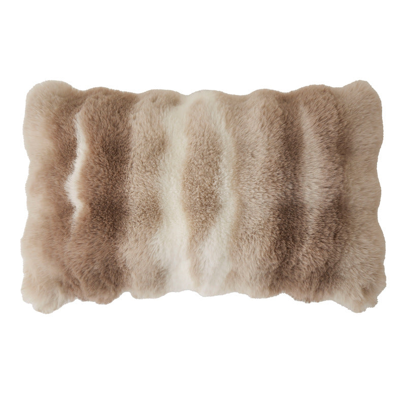 Rectangular faux fur decorative cushion with wavy plush surface