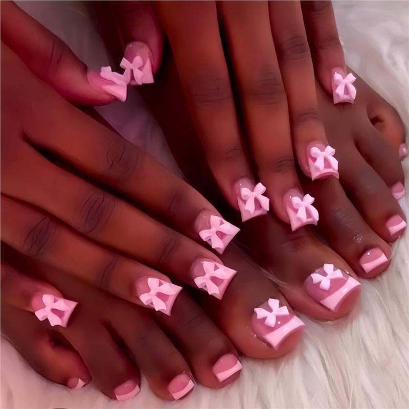 Decorative Press-On Nail Art with Bow Accents Stornfield