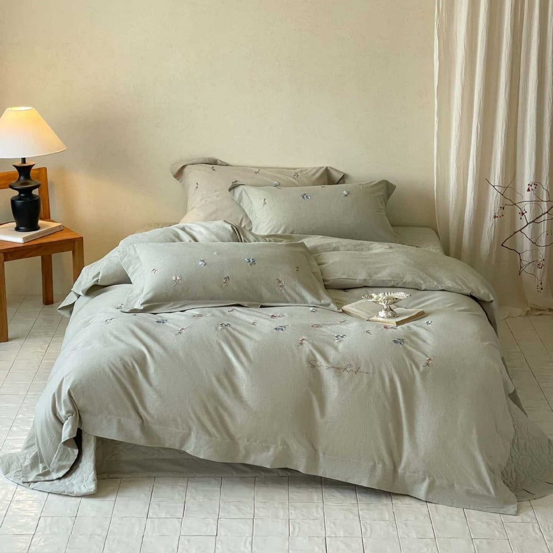 Embroidered Cotton Duvet Cover Bedding Set with Pillowcases
