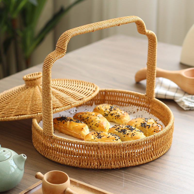 Handwoven Round Serving Basket with Ergonomic Handle Stornfield