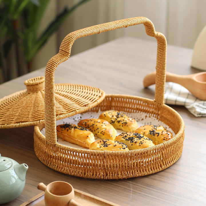 Handwoven Round Serving Basket with Ergonomic Handle Stornfield