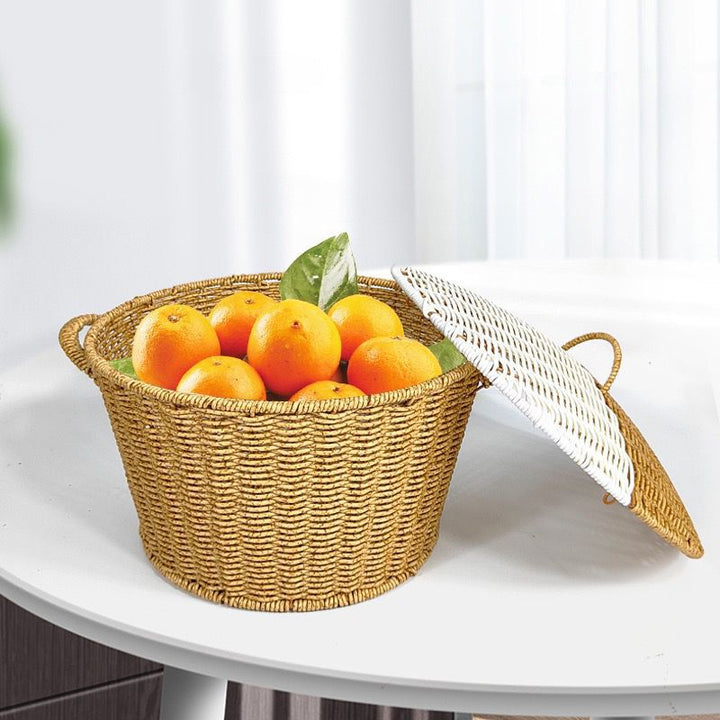 Women’s rattan basket with lid and trendy handles Stornfield