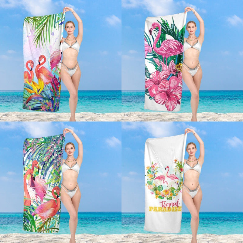 Premium beach towel with vibrant flamingo design Stornfield