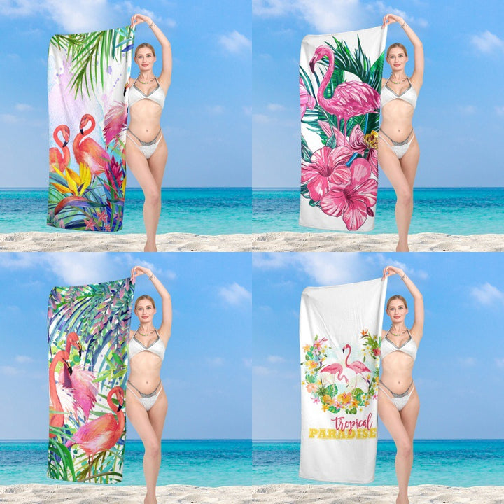 Premium beach towel with vibrant flamingo design Stornfield