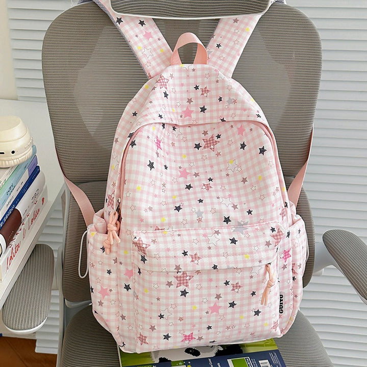 Stylish Checked Star-Patterned Backpack Stornfield