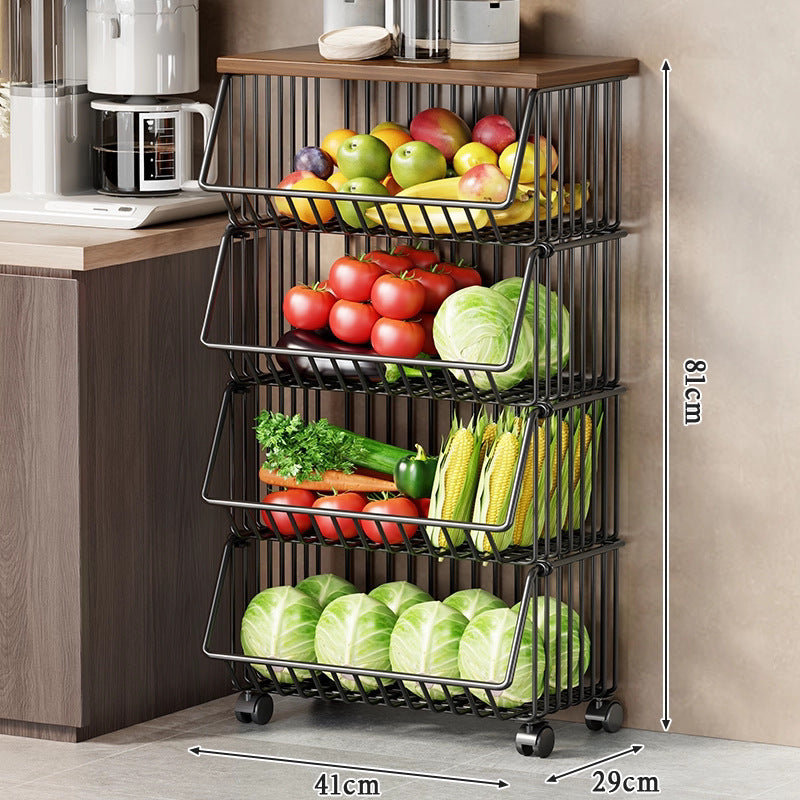 Three-Tier Rolling Mesh Produce and Pantry Storage Cart with Swivel Casters