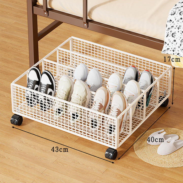 Low-Profile Metal Mesh Under-Bed Shoe Storage Drawer with Removable Dividers