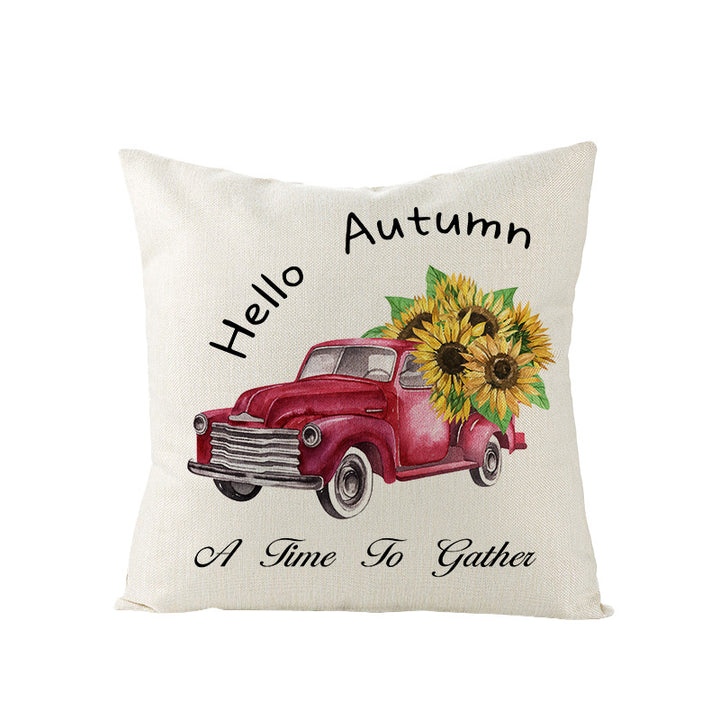Autumn Linen-Blend Square Throw Pillow Cover with Hidden Zipper and 'Hello Autumn' Script