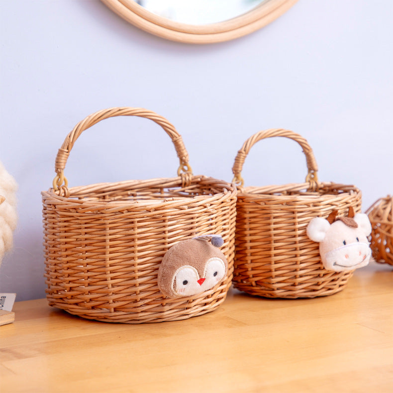 Decorative Woven Storage Basket with Plush Animal Stornfield
