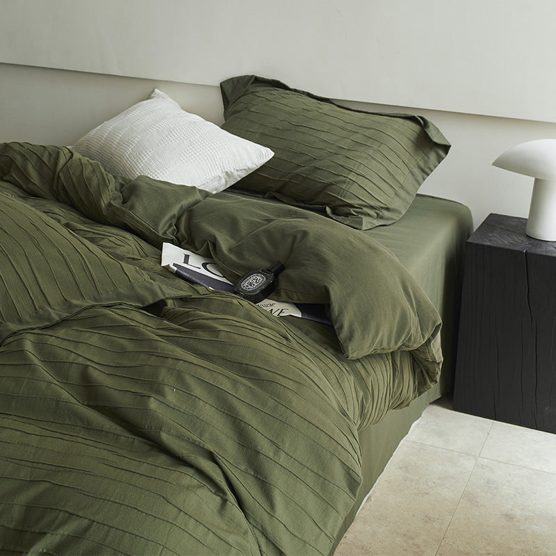 Elegant Reversible Bedding Set made of Cotton-Linen Blend with Fine Striped Texture