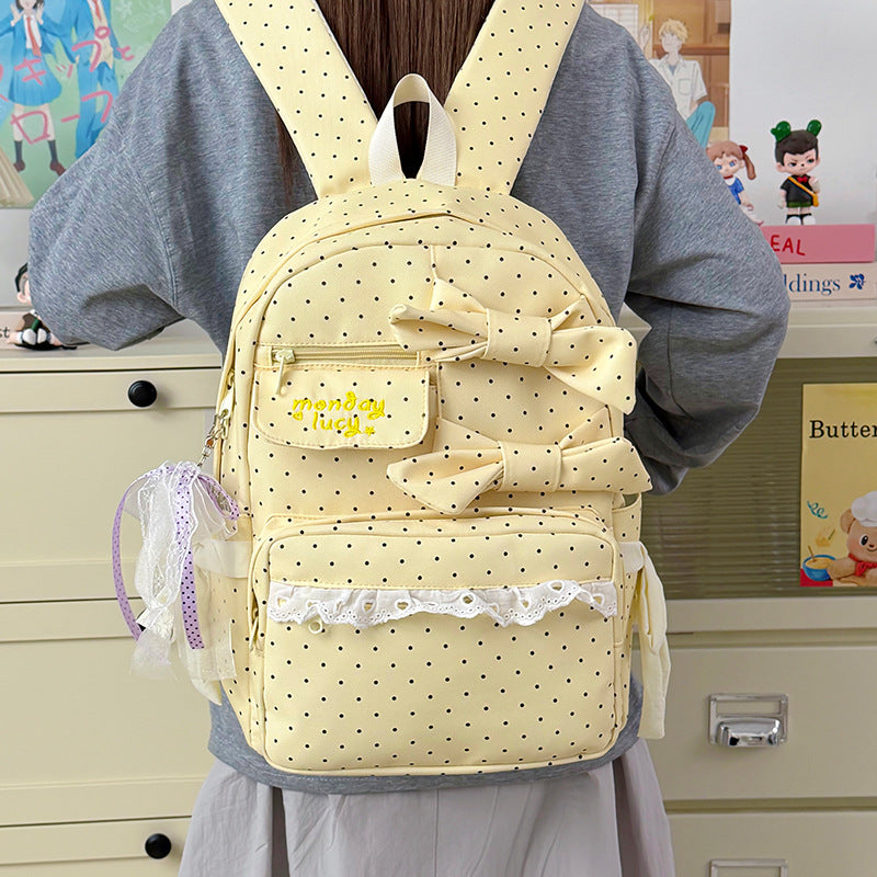 Backpack with Playful Bows and Practical Storage Solutions Stornfield