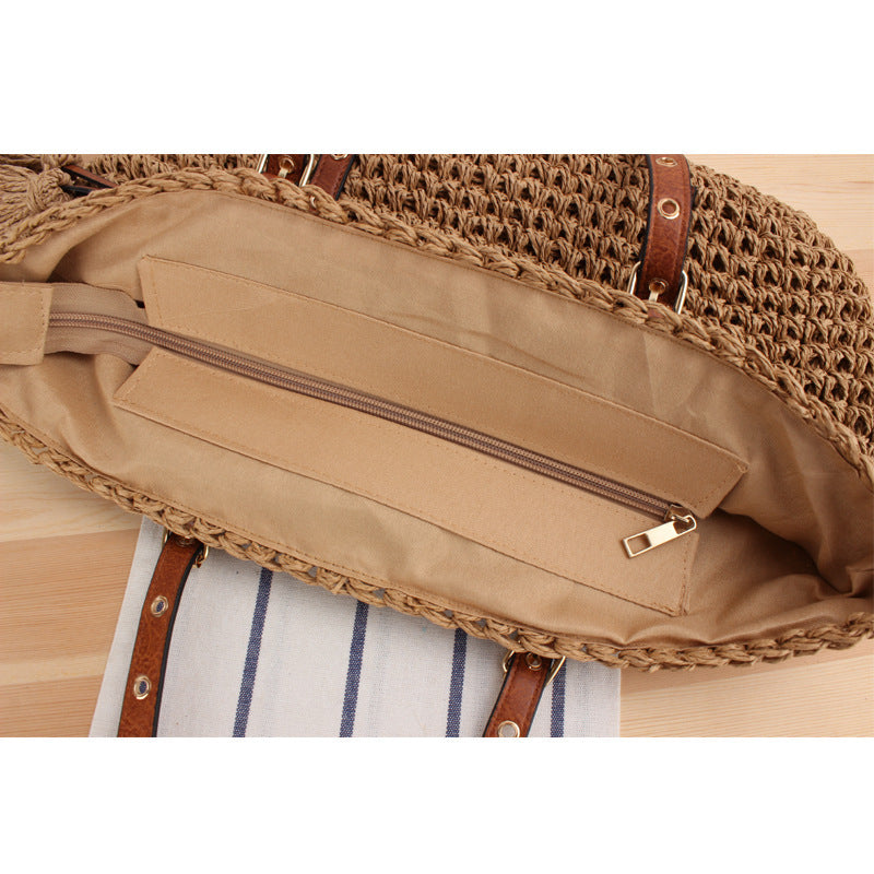 Large Braided Beach Bag with Elegant Contrast Handles Stornfield