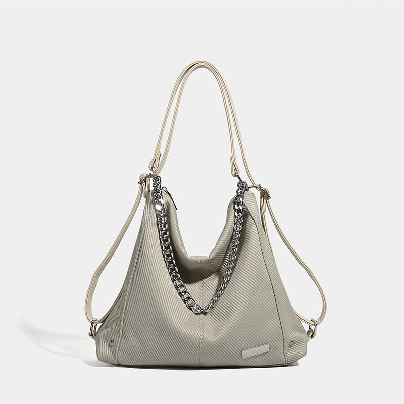 Textured Slouchy Hobo Bag with Chain Accents