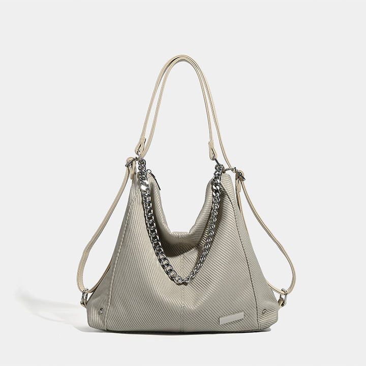 Textured Slouchy Hobo Bag with Chain Accents