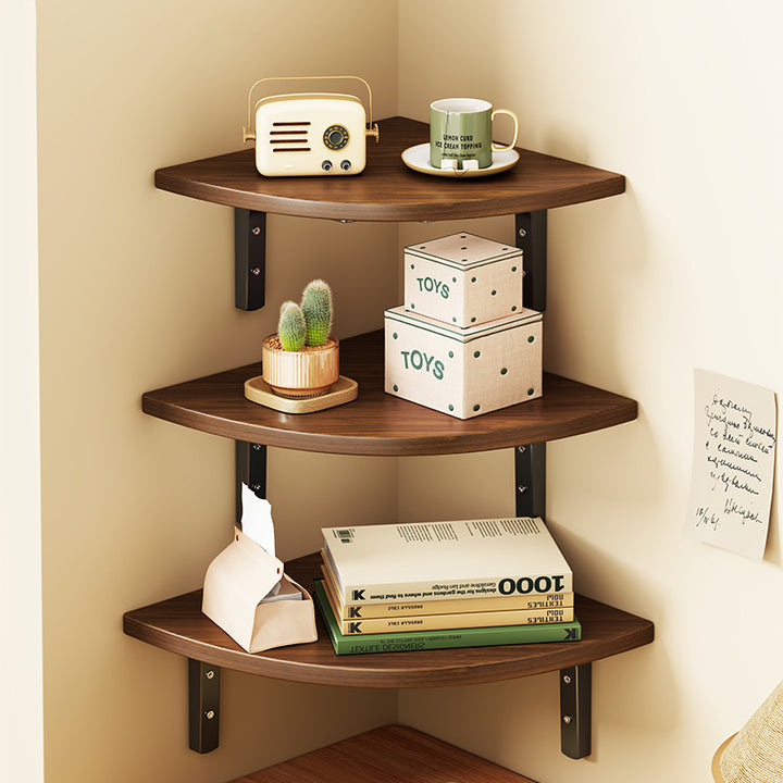 Solid Wood Corner Shelf with Metal Support Brackets