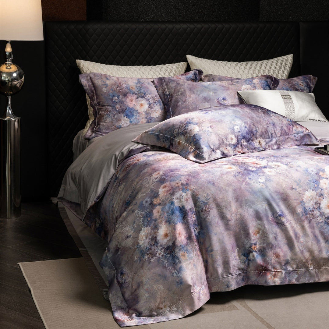 Silky Sateen Floral Duvet Cover Set with Reversible Satin Back and Luxury Pillow Shams