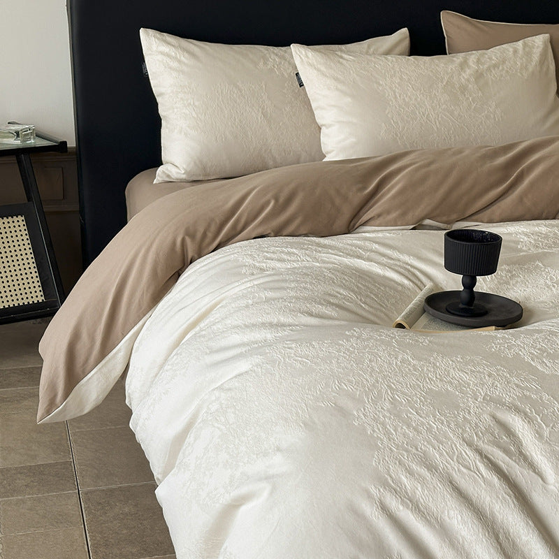 Jacquard Floral Duvet Cover Set with Reversible Sateen Backing