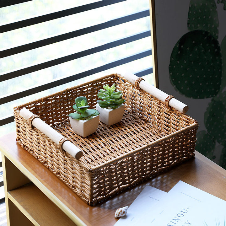 Unisex Practical Storage Basket with Wooden Handles Stornfield