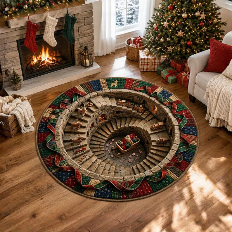 3D Holiday-Themed Round Area Rug