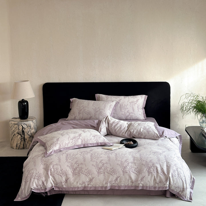 Floral Jacquard Duvet Cover Set Cotton-Linen Blend Reversible