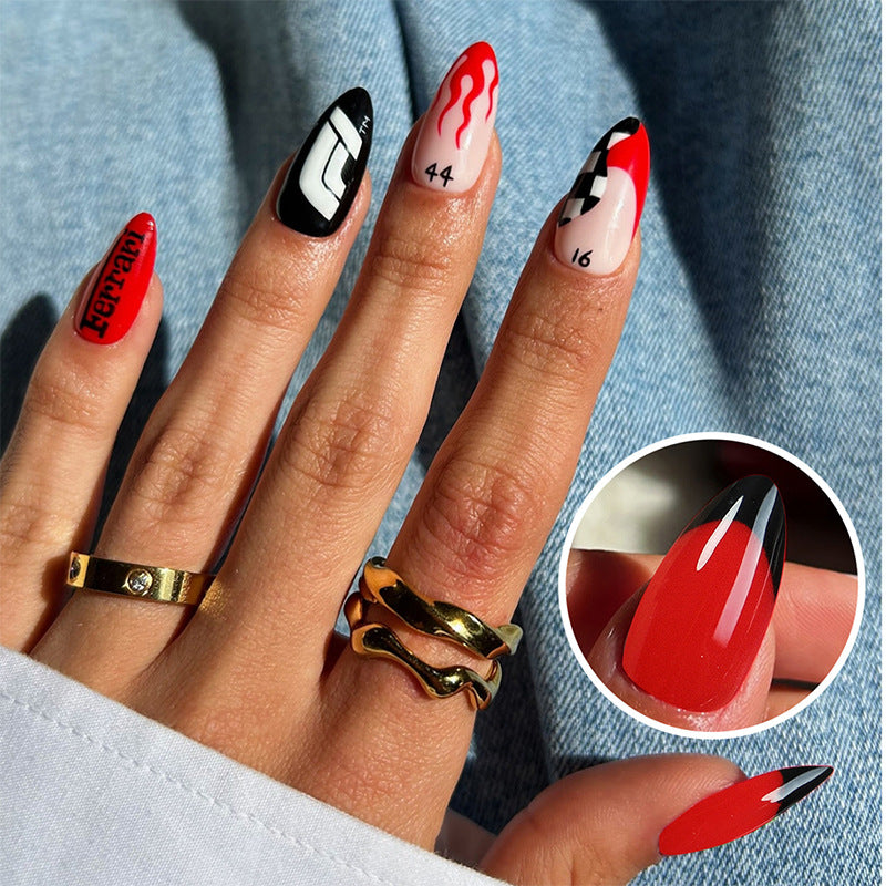 Artistic Press-On Nails with Flame Design Stornfield