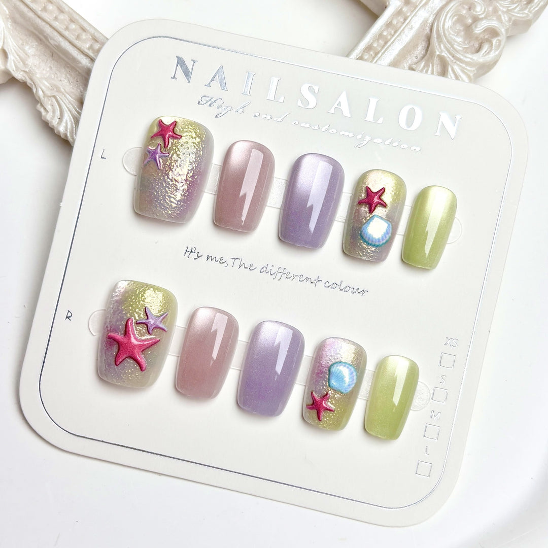 Elaborate Sea-Themed Press-On Nail Art Set