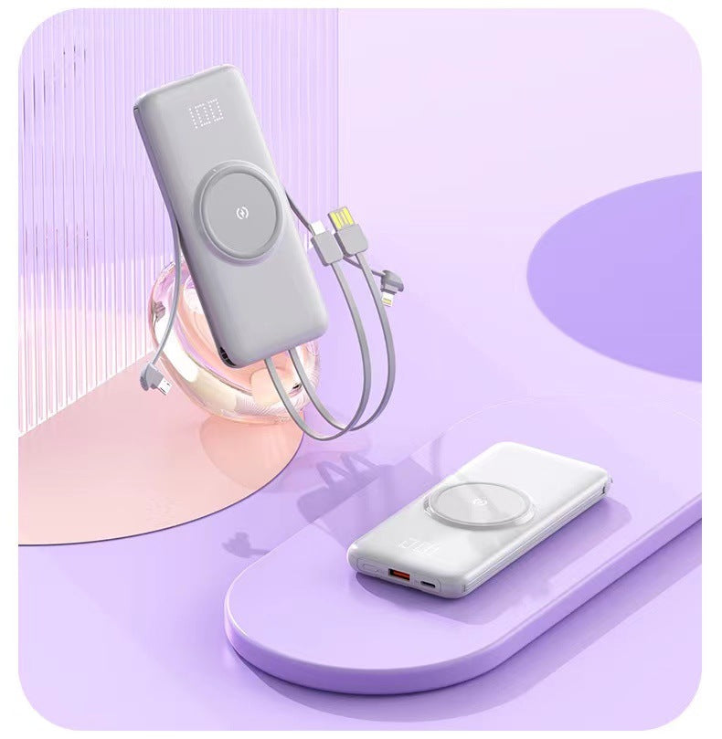 Portable power bank with wireless charging function and integrated charging cable Stornfield