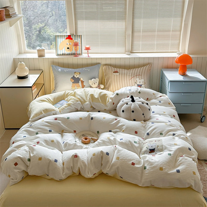 Striped Cotton-Blend Lightweight Reversible Comforter with Playful Dot Accents