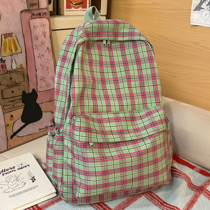 Backpack with Practical Check Pattern and Cute Plush Pendant Stornfield