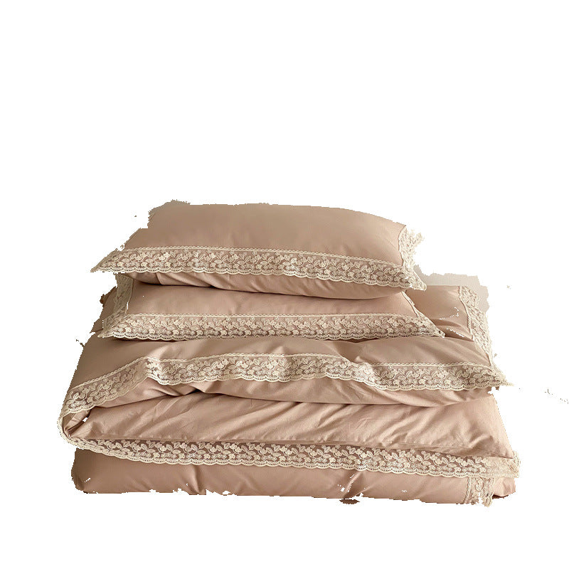 Luxurious satin bedding set with fine lace trim