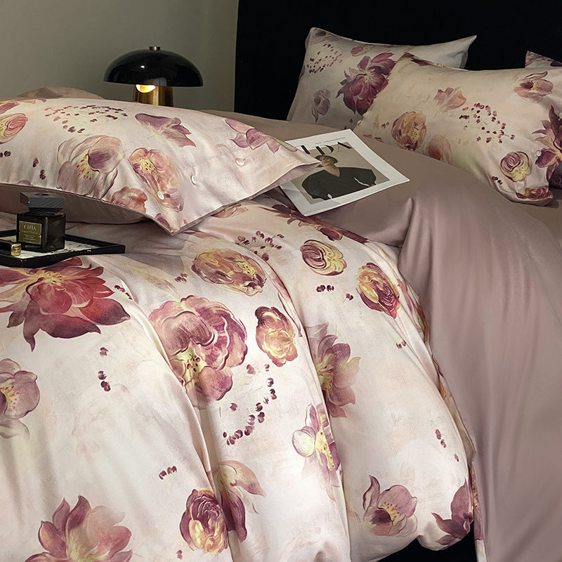 Panda Print Cotton Sateen Duvet Cover Set with Reversible Solid Backing and Button Closure