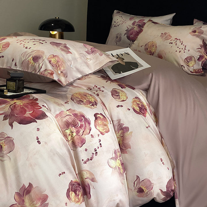 Panda Print Cotton Sateen Duvet Cover Set with Reversible Solid Backing and Button Closure