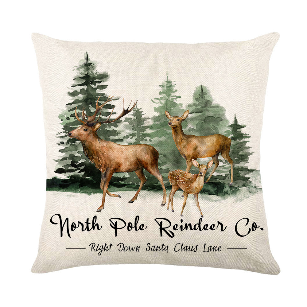 Holiday Linen Throw Pillow Cover with Merry Bright Script and Ribbon Bow Accent