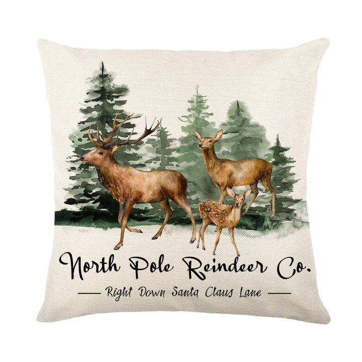 Holiday Linen Throw Pillow Cover with Merry Bright Script and Ribbon Bow Accent