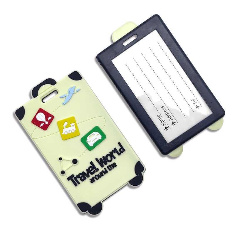 playful silicone luggage tag with clear ID window and embossed travel icons Stornfield