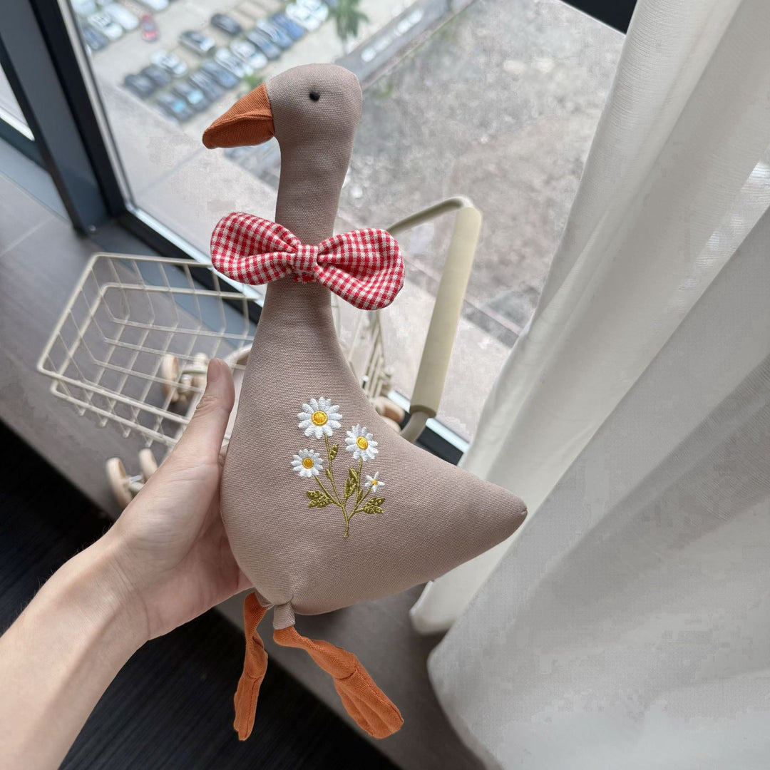 Handcrafted Long-Legged Linen Mouse Plush Doll with Striped Romper