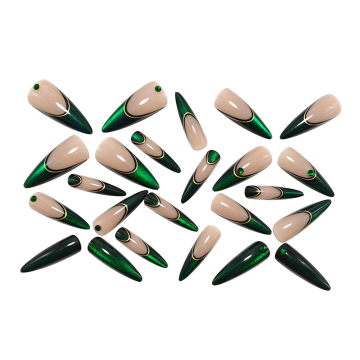 Elegant artificial nails with glitter and metal embellishments Stornfield