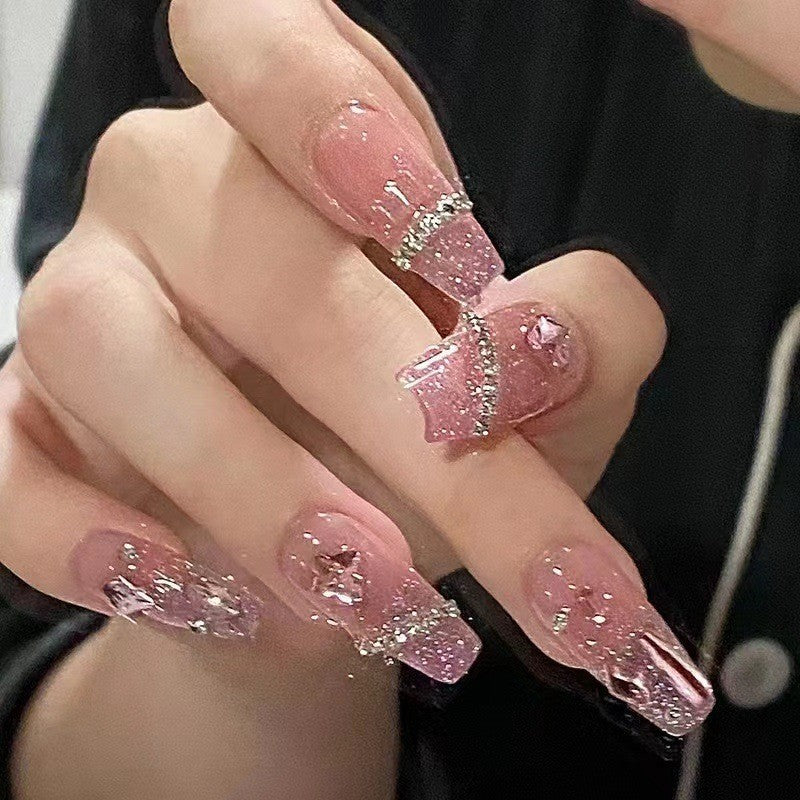 Artificial nails with sweet animal motif and elegant French tip Stornfield