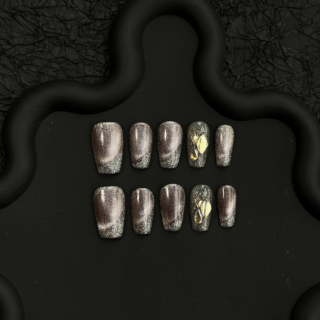 Sparkling Press-On Nail Set with Gem Accents